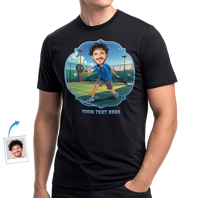 Custom Pickleball Player T-Shirt for Men – Personalized Photo Character  Design Navy
